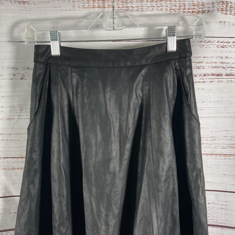ASOS Black Leather Paneled Pocketed Flare Midi Skirt Size 2 US
