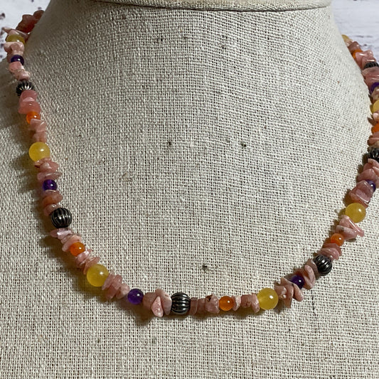 VTG. CAROLYN POLLOCK RELIOS Sterling Silver Beaded Multi Gemstone Necklace- 19"