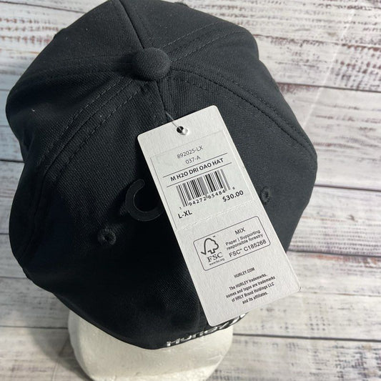 NWT Hurley H20-DRI Black Embroidered Logo Baseball Hat - Size L/XL