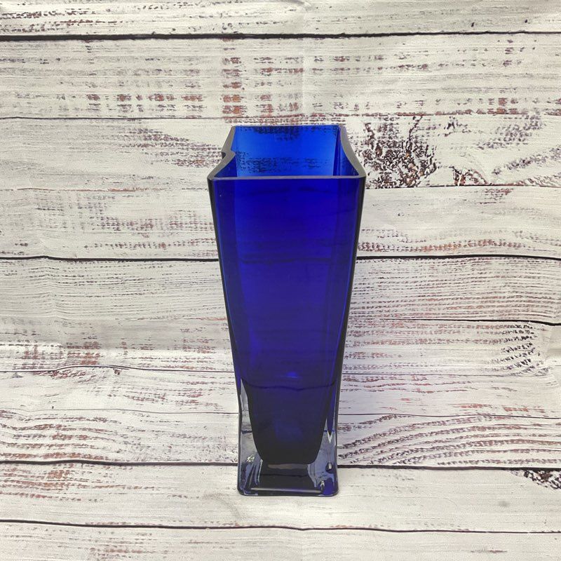 Cris Clear Cobalt Blue Square Pillow Vase 8"
