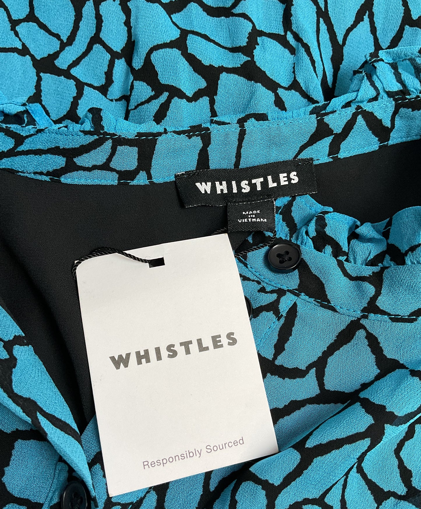 Whistles Terrazzo Button Up Front Blue and Black Patterned Blouse - Size 8