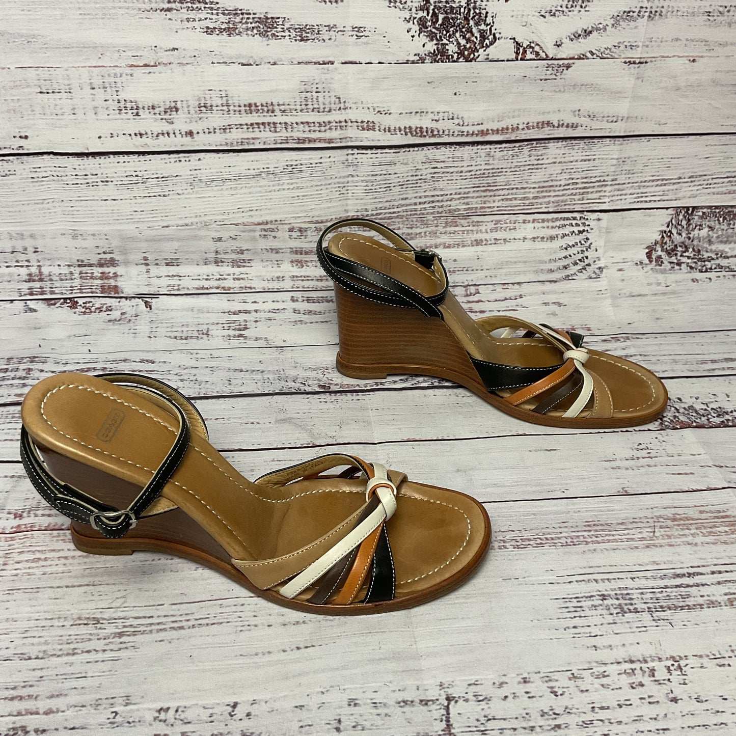Coach Trista Brown Leather wedge Heel Sandal Women Shoes Size 6