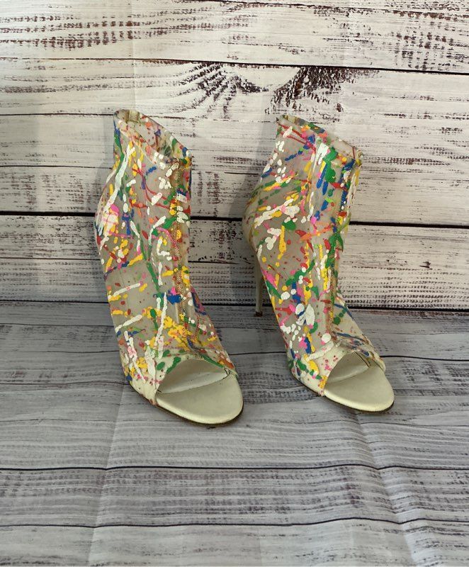 Women's Jerome C. Rousseau Splatter Paint Print Ankle Booties Size 40