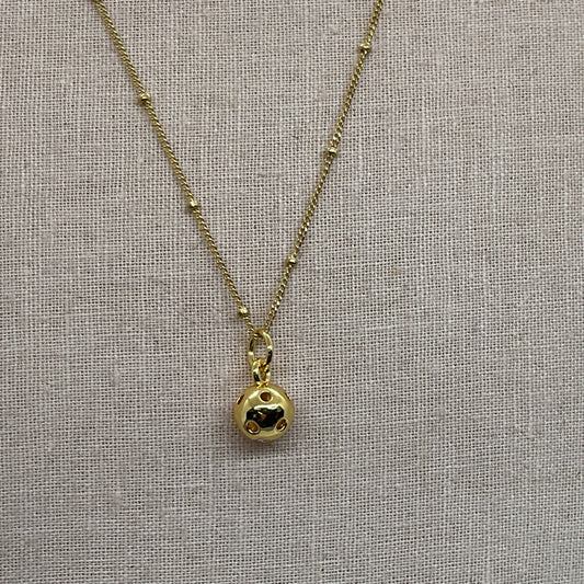 Sterling Silver Vermeil Stationed Bead Ball Pendant 18" Necklace- 3.13g