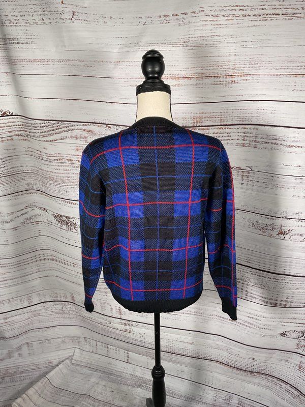 Vintage Pendleton Woolen Mills Virgin Wool Plaid Blue Pullover Sweater - Size S