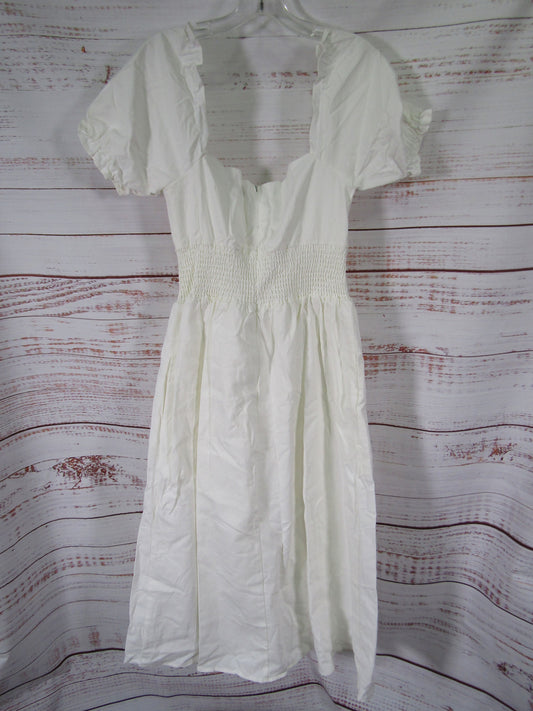 O.P.T Women's White Smocked Puff Sleeve Dress Size 12