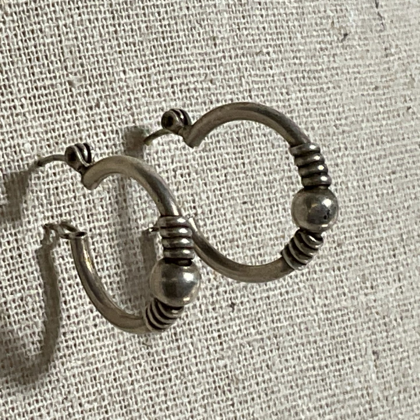 Balinese Sterling Silver Ball Hoop 1" Earrings- 3.26g