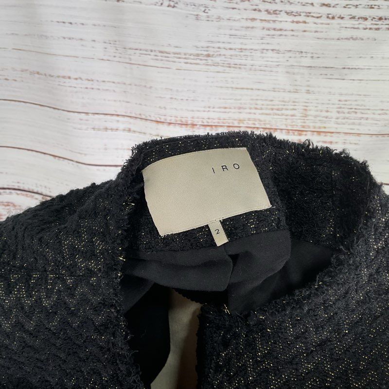 Iro Julianna Black and Gold Zip Up Cardigan Sweater Jacket - Size 2