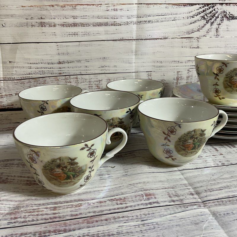 VTG. KAHLA Madonna Iridescent Cups And Saucers- SET OF 6