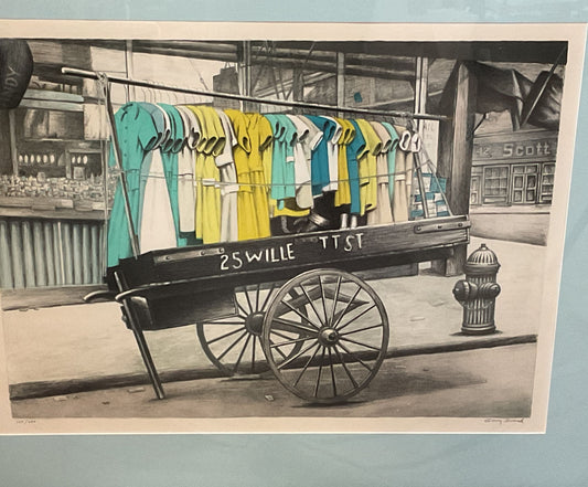 Clothing Cart on Street Framed Lithograph by Gerry Dvorak Signed