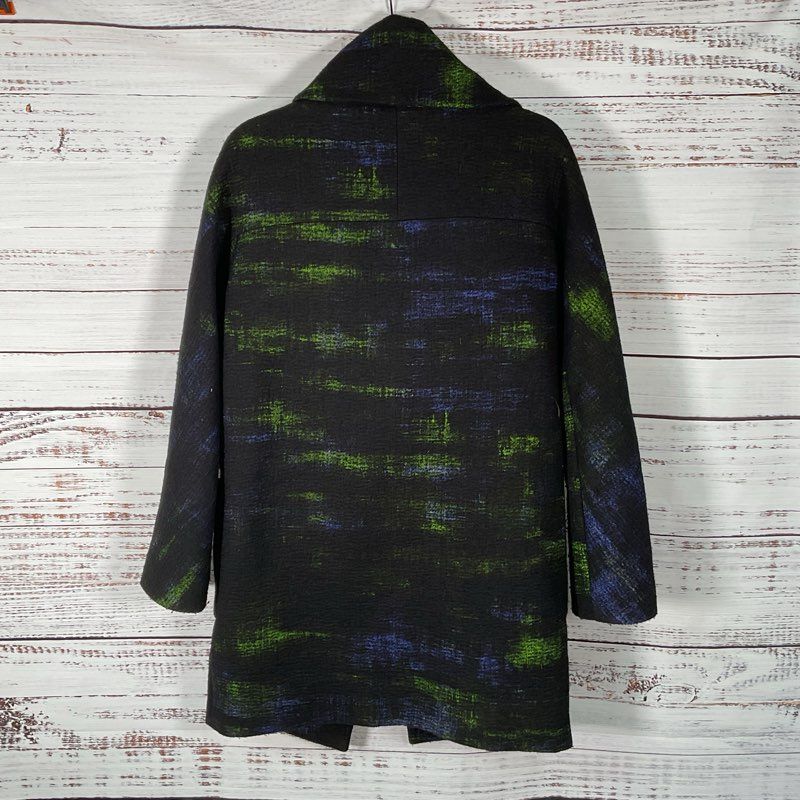 Elie Tahari Black/Blue/Green Wool Blend Patterned Coat - Size S