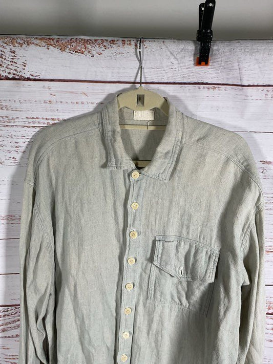 CP Shades Men's Linen Blend Grey Button Up Long Sleeve Shirt Size XL