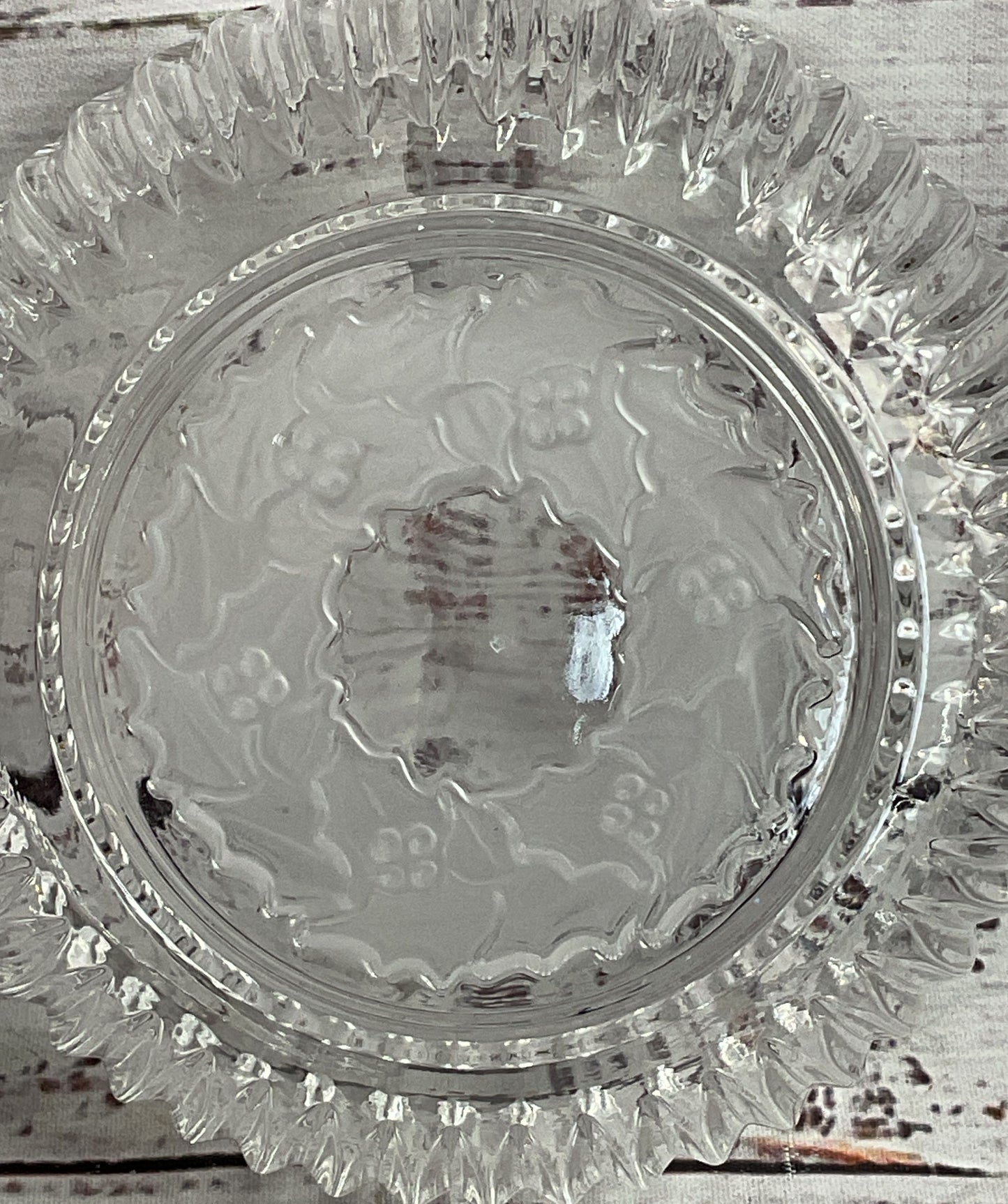 Vintage Holly Glass Carved Set of 4 Small Bowls Clear