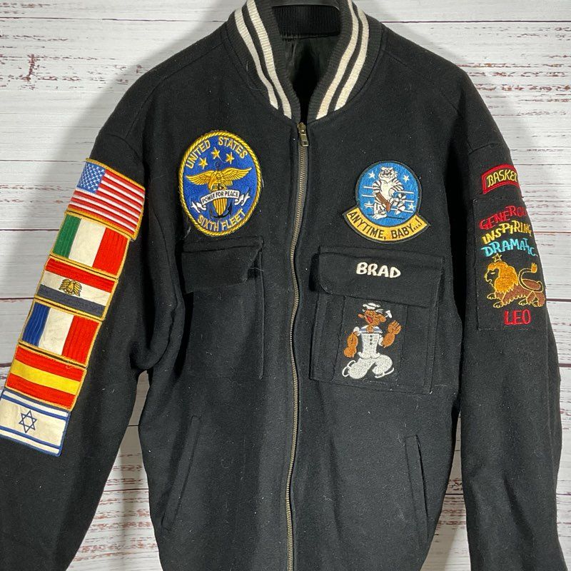 VTG. Military Navy Cruise Deployment Patches Letterman Jacket- SEE MEASUREMENTS