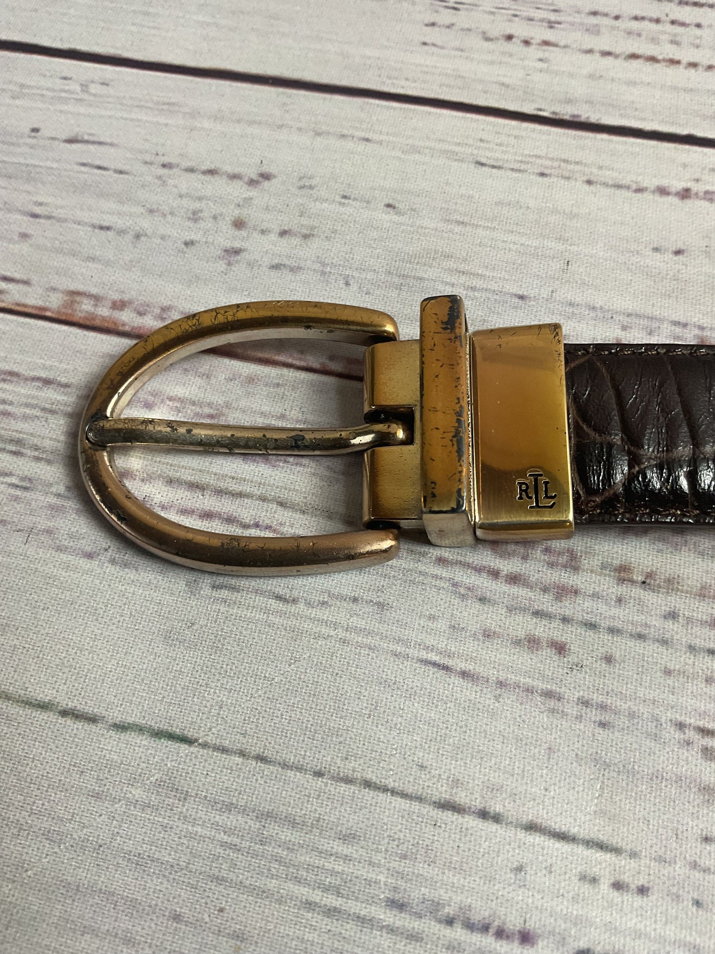 Ralph Lauren Dark Brown Reptile Pattern Leather Belt - Size 35"
