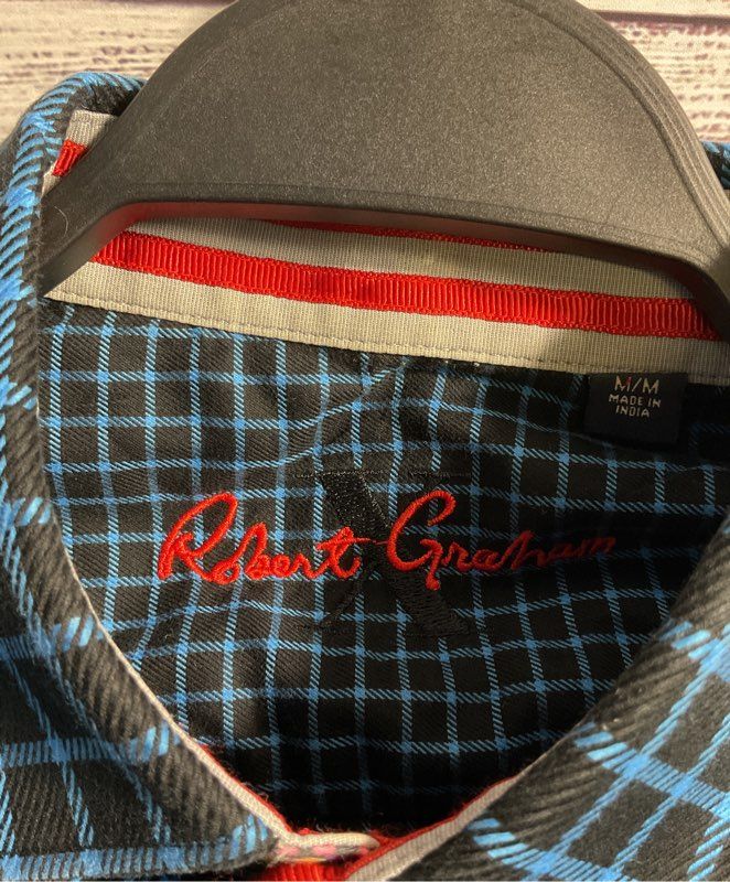 Robert Graham Men's Blue & Black Plaid Button Up Long Sleeve Shirt Size M