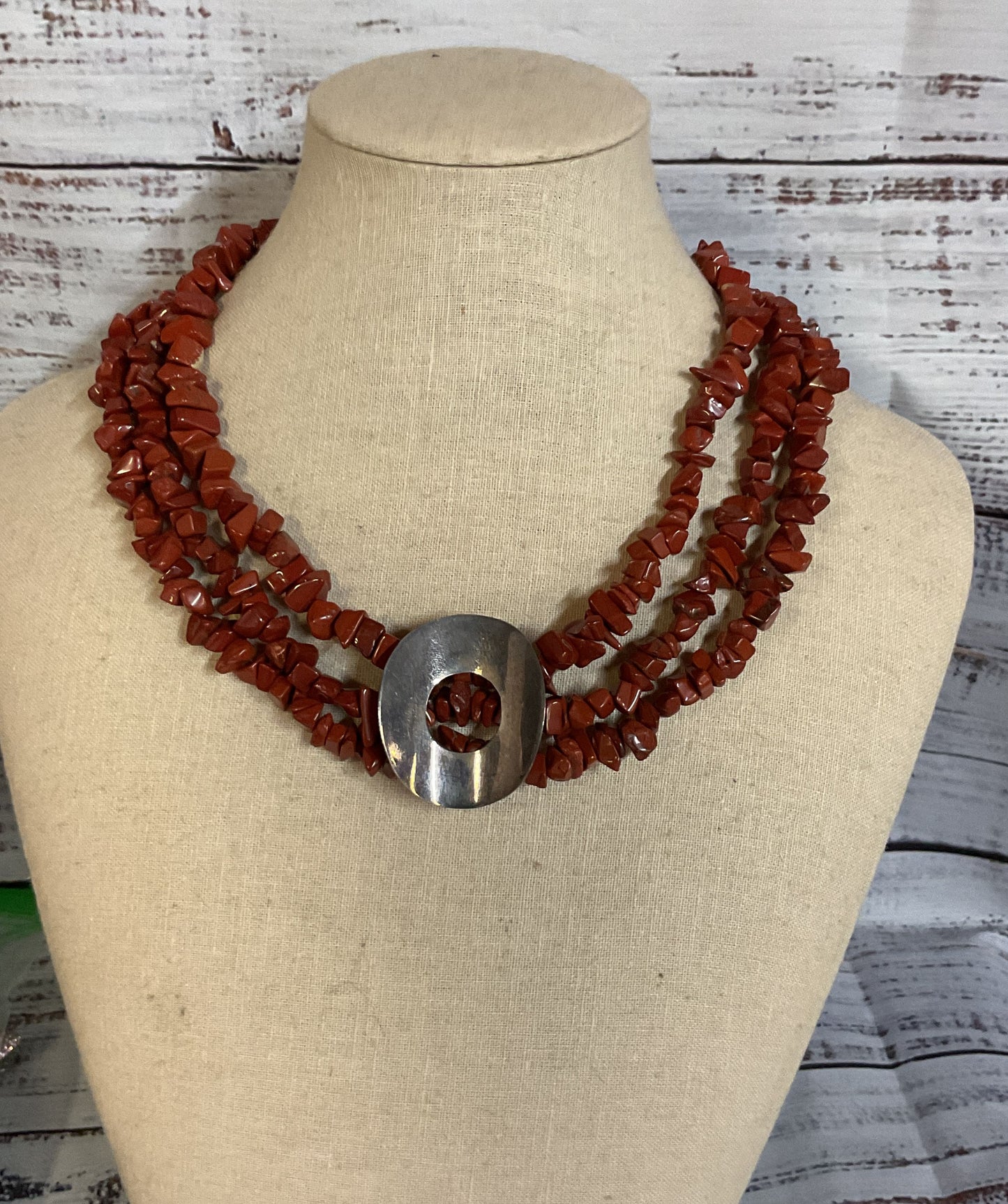 Red Jasper Beaded Sterling Silver Vintage Necklace Choker