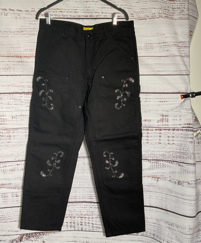 Unisex Golf Wang Black Cargo Jeans with crystal embellishment Size 30