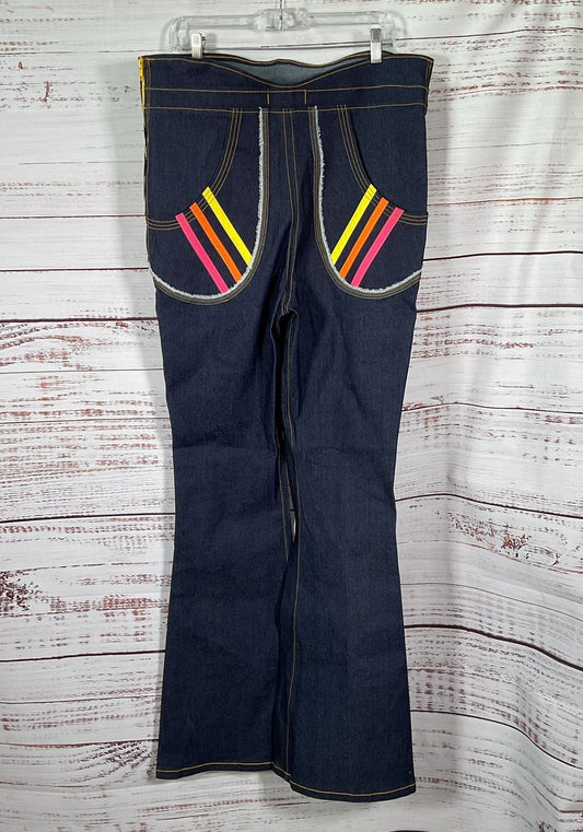 Seth Aaron Double Zipper Flare Jeans Blue Multicolor
