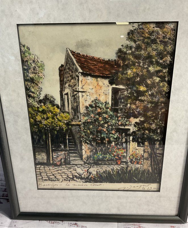 Maurice Jacque Etching Signed Hand Colored Etching "Barbizon, La Maison Corot"