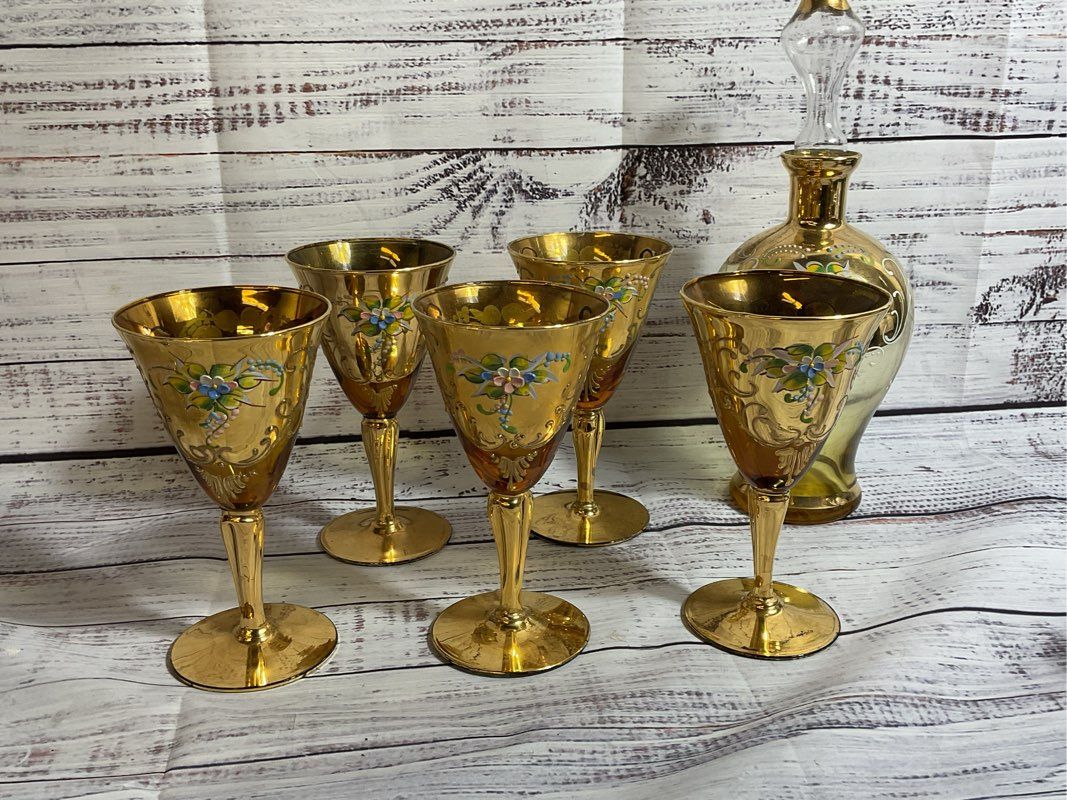 VTG. SET 6 Murano Cordial Wine Glasses & Decanter