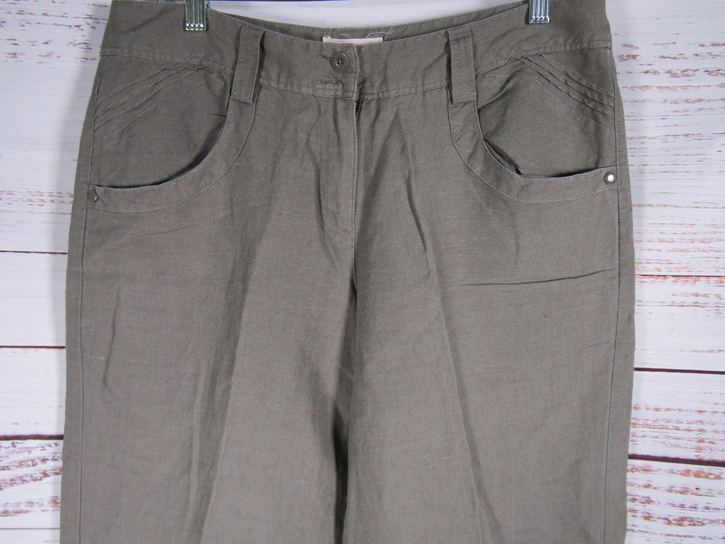 Sandro Women's Green Linen Blend Cropped Pants Size 10