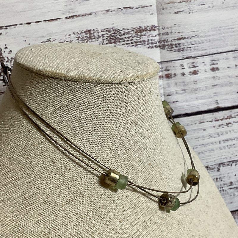 VTG. LULU HAMERSZTEIN SR Sterling 2 Strand Green Gemstone 16" Necklace- 10g