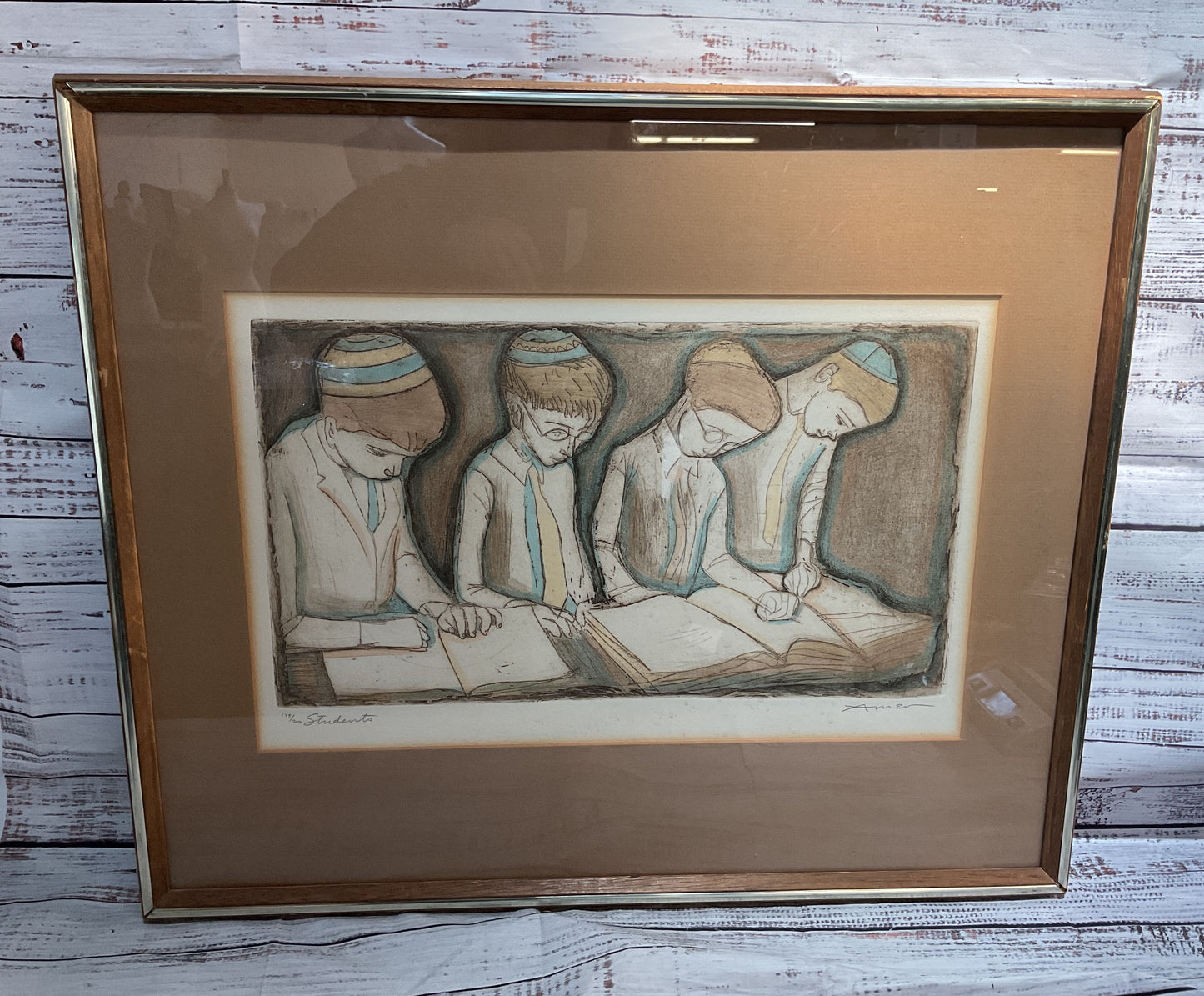 Students Framed Etching By Irving Amen Signed