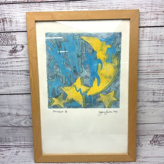 Petroglyph III Print by Janis Juedice? Blue Yellow Moon Stars 3/94