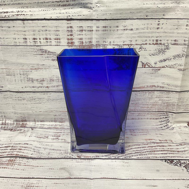 Cris Clear Cobalt Blue Square Pillow Vase 8"