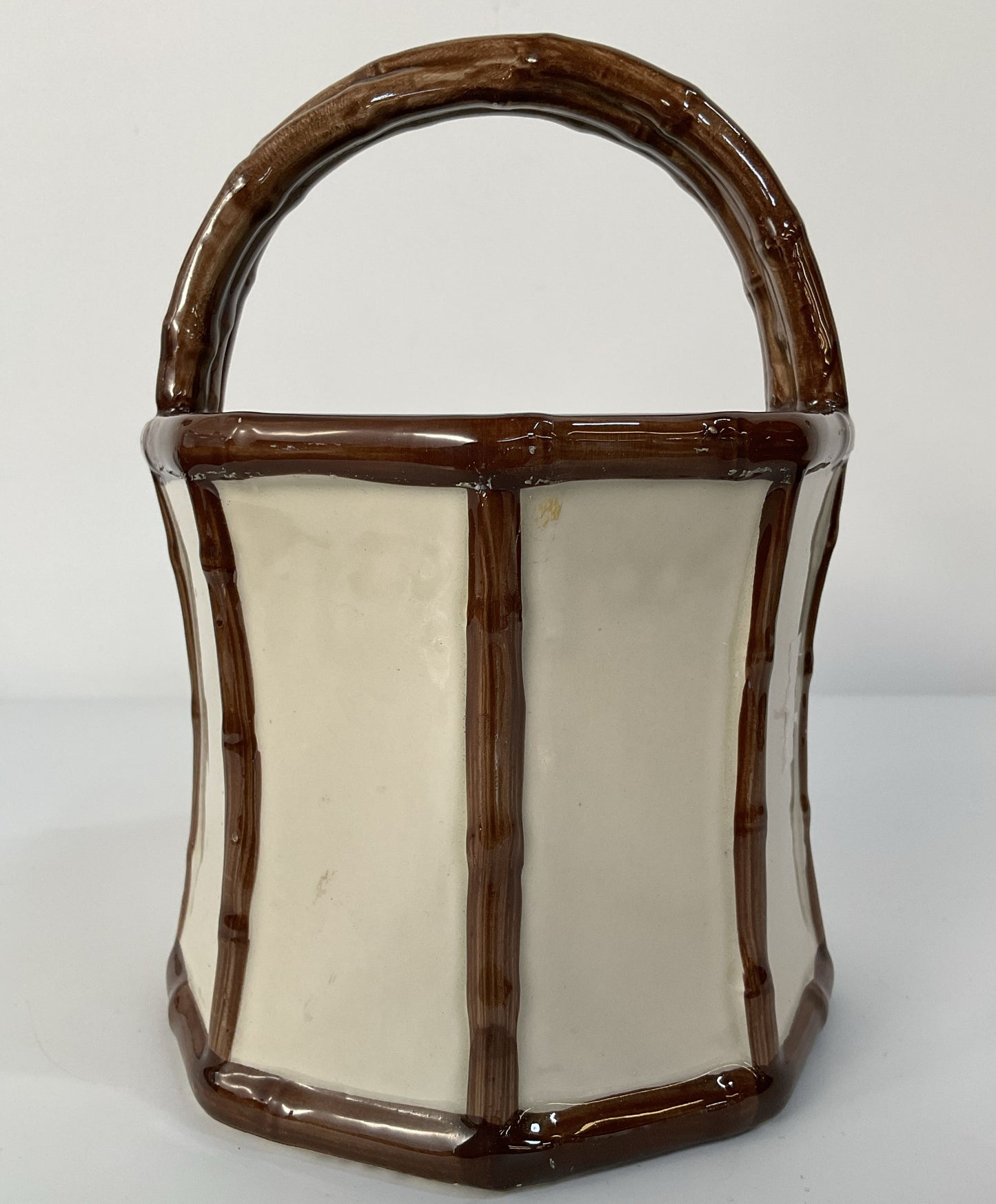 Vintage Fitz and Floyd Bamboo Motif Ceramic Basket Vase
