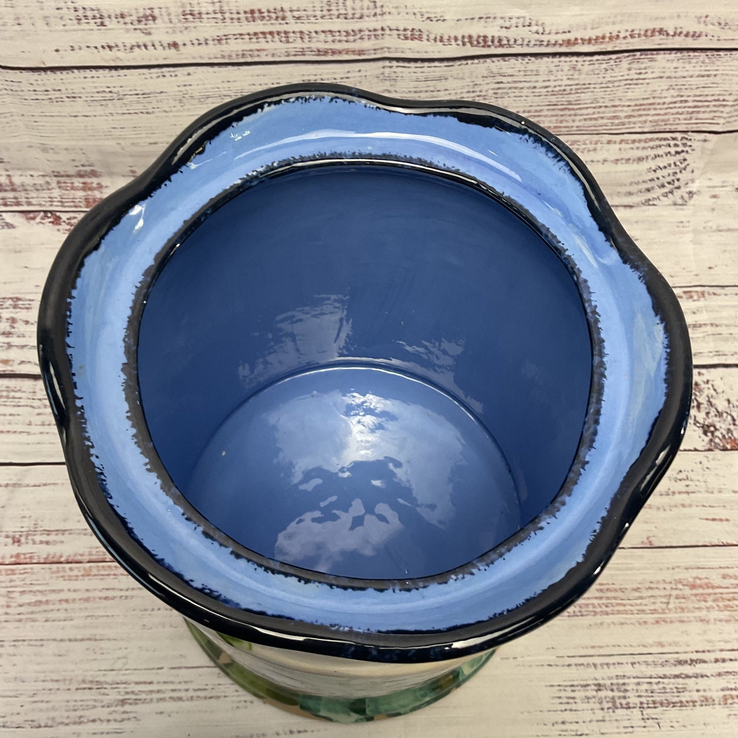Lesal Ceramics Hand Painted Blue Floral Jar Canister 11"