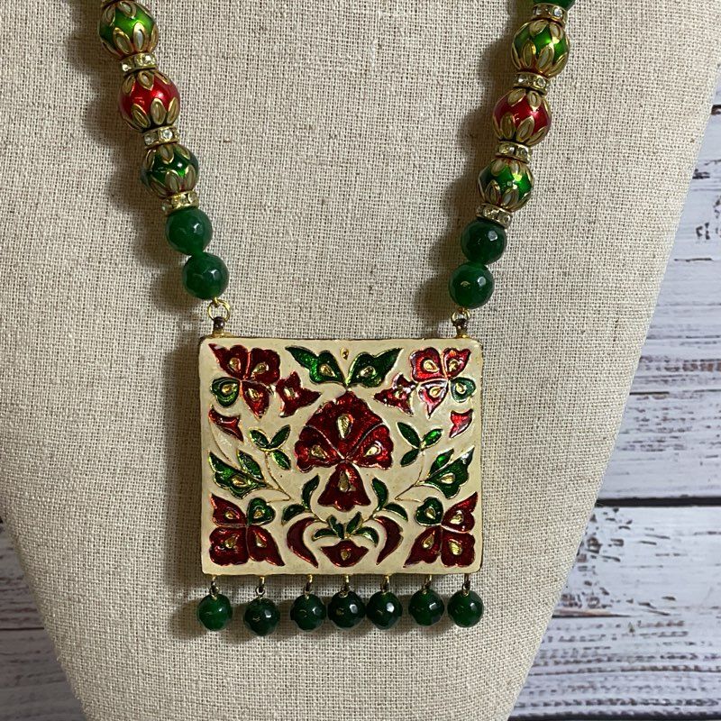 Bollywood Indian Navratna & Jade Beaded Necklace
