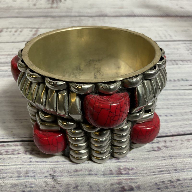 MNG MANGO Silver Tone and Resin?? Wide Bangle Bracelet- 8"