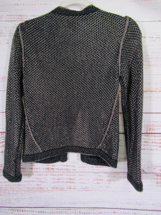 Maje Women's Black Metallic Silver Knit Cotton Blend Cardigan Sweater Size 1