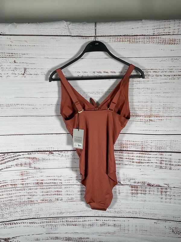 NWT Knix Women's Peekaboo Tie One Piece Bronze Coral Swimwear Size M+