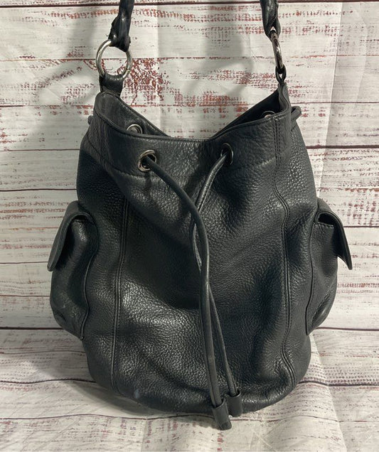 Oroton Women's Black Genuine Leather Bucket & Drawstring Satchel Shoulder Bag