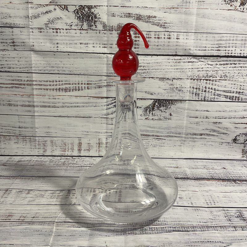 VTG. Denizli Hand Blown Turkish Glass Decanter W/ Red Stopper