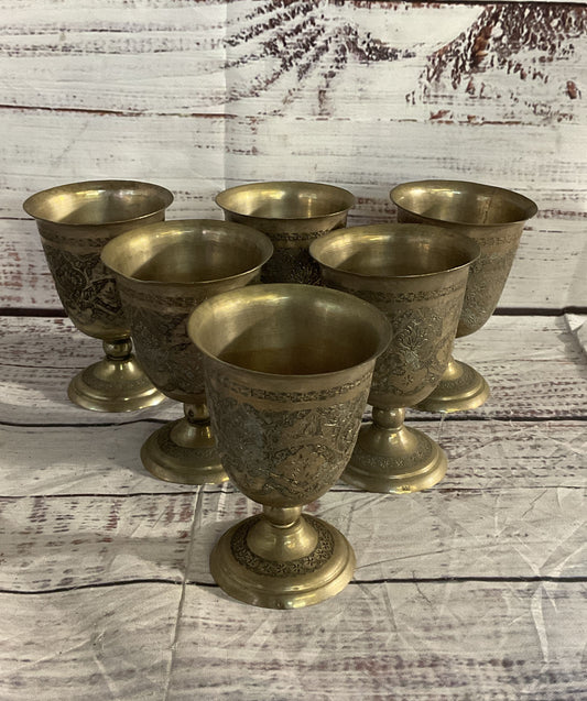 Vintage Etched Floral Cocktail Shaker & Cups Bar Set Tin