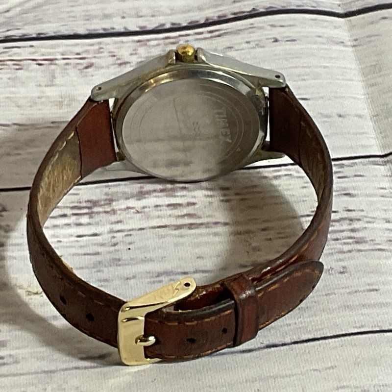 TIMEX Quartz Silver Tone with Brown Leather Band Ladies Watch