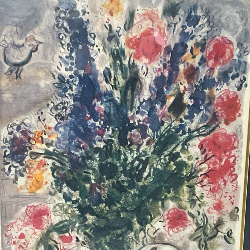 COA Facsimile Signed MARC CHAGALL "Les Lupines Blue" Lithograph Print