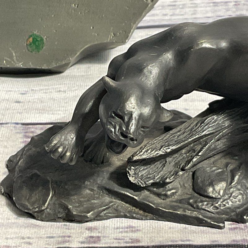Set Of 2 VTG The Franklin Mint Pewter Animal Figurines Polar Bear, Mountain Lion