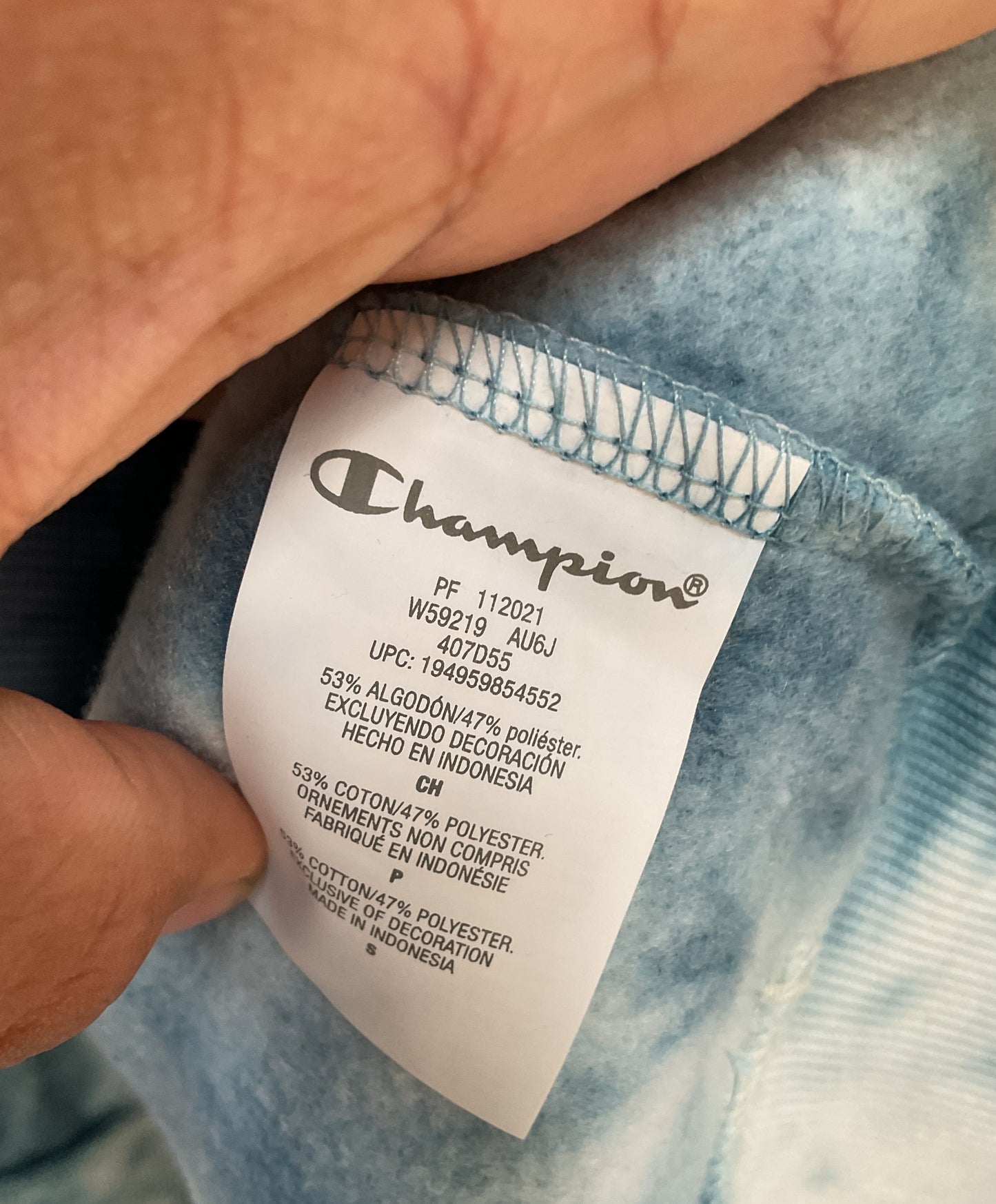 Champion Women's Blue Tie Dye Cotton Blend Pullover Hoodie Size S