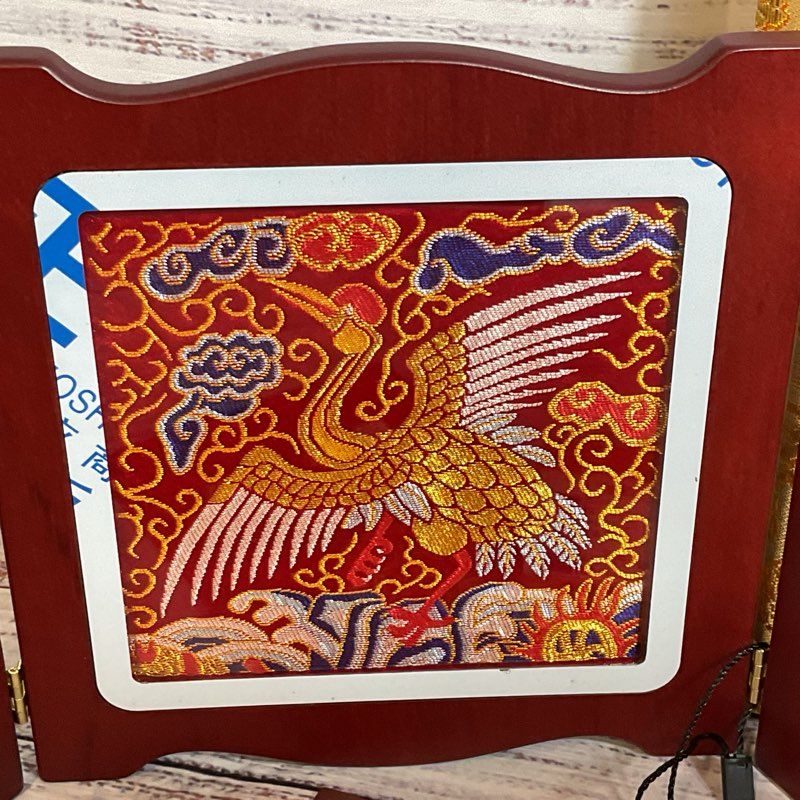VTG. NANJING YUNJIN Silk Crane Brocade Woven Textile with Wood Frame