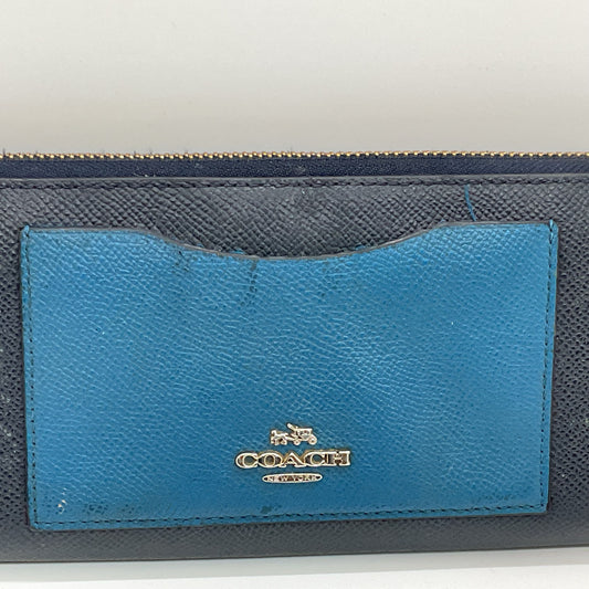 COACH Blue Colorblock Accordion Zip Crossgrain Leather Wallet