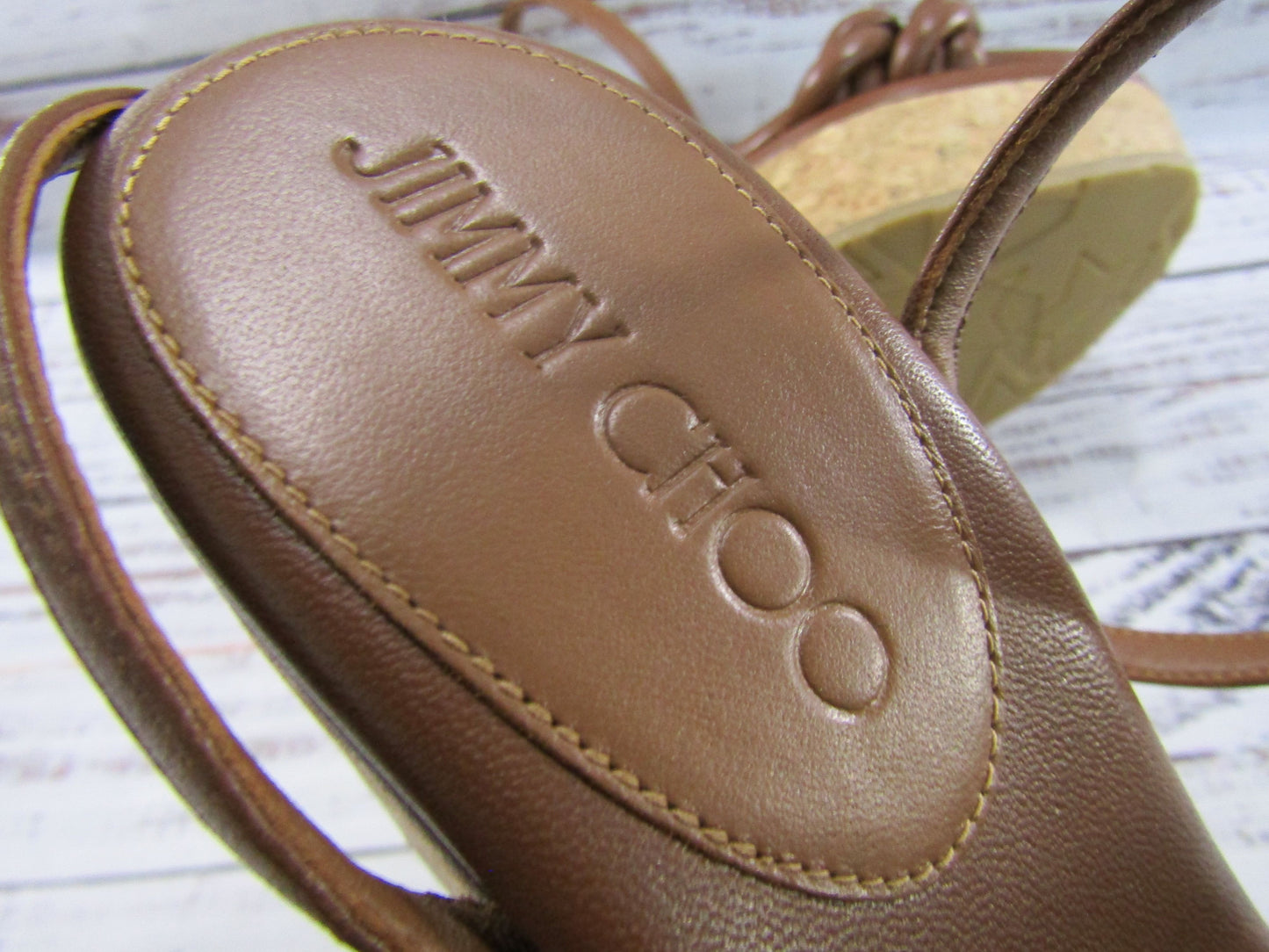 Jimmy Choo Diosa Women's Brown Leather Espadrille Wedge Sandals Made in Spain