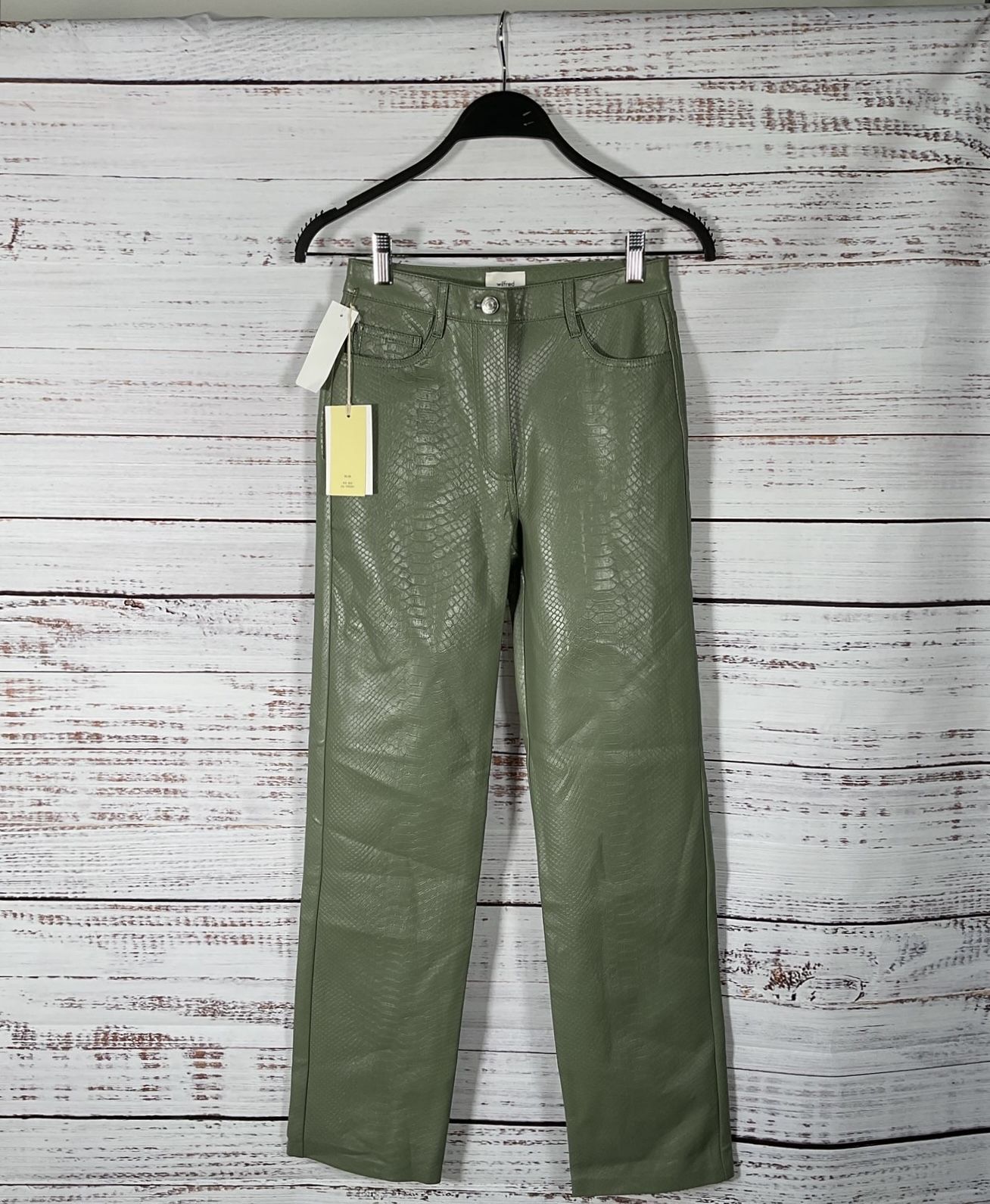 Wilfred Butter Sage High-Rise Straight Leg Faux-Croc 'Melina' Pant - Size 0 NWT