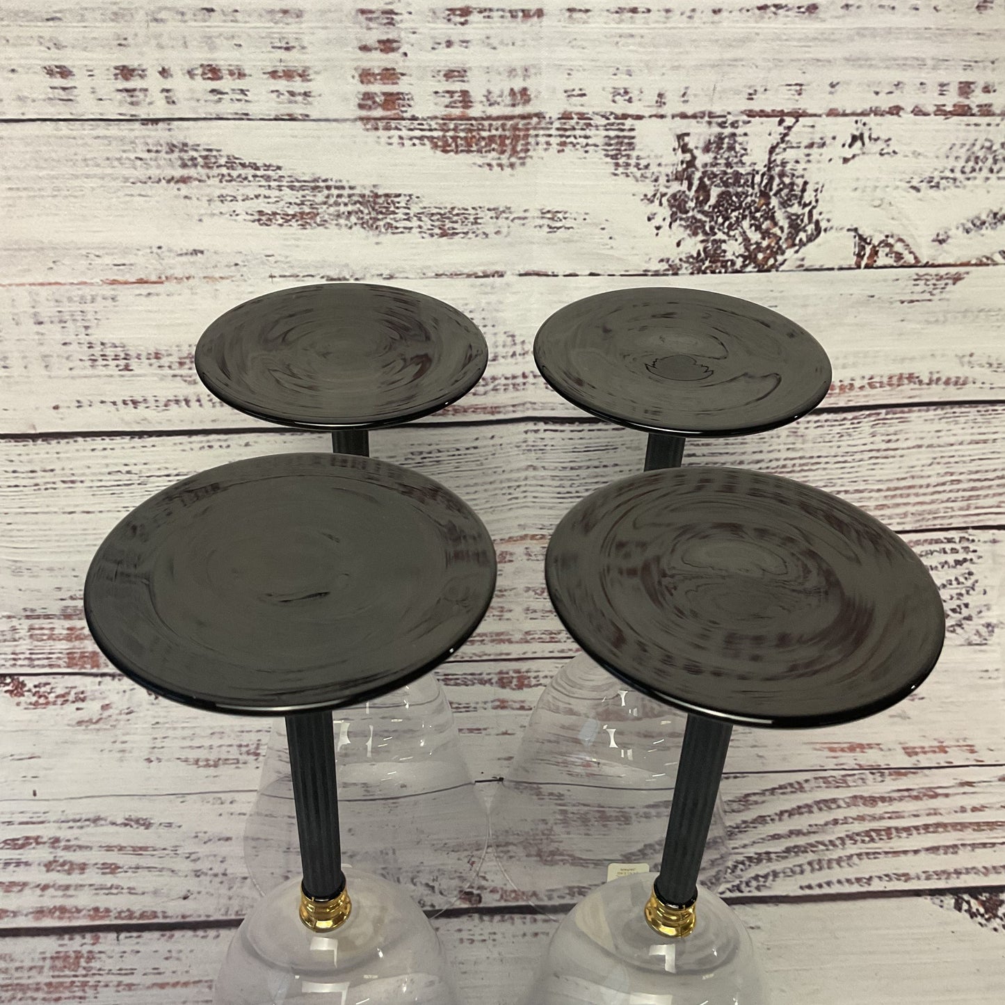 Sasaki Water/wine Glasses Black Stem Base Gold Accents Set Of 4 3/3
