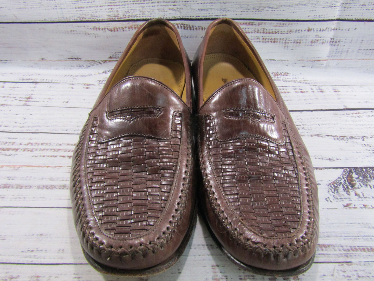 Johnston & Murphy Men's Brown Leather Woven Loafers Size 10.5