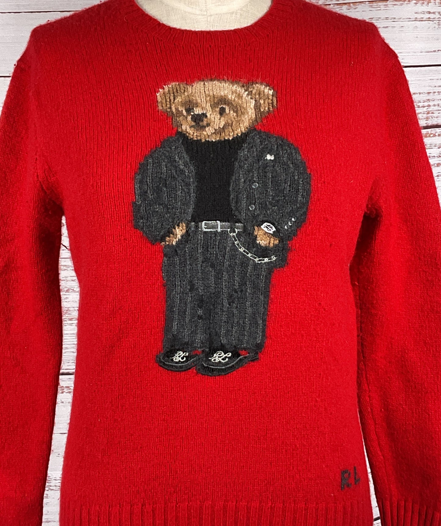 Polo Ralph Lauren Wool Blend Icon Sweater Red & Suit Bear S